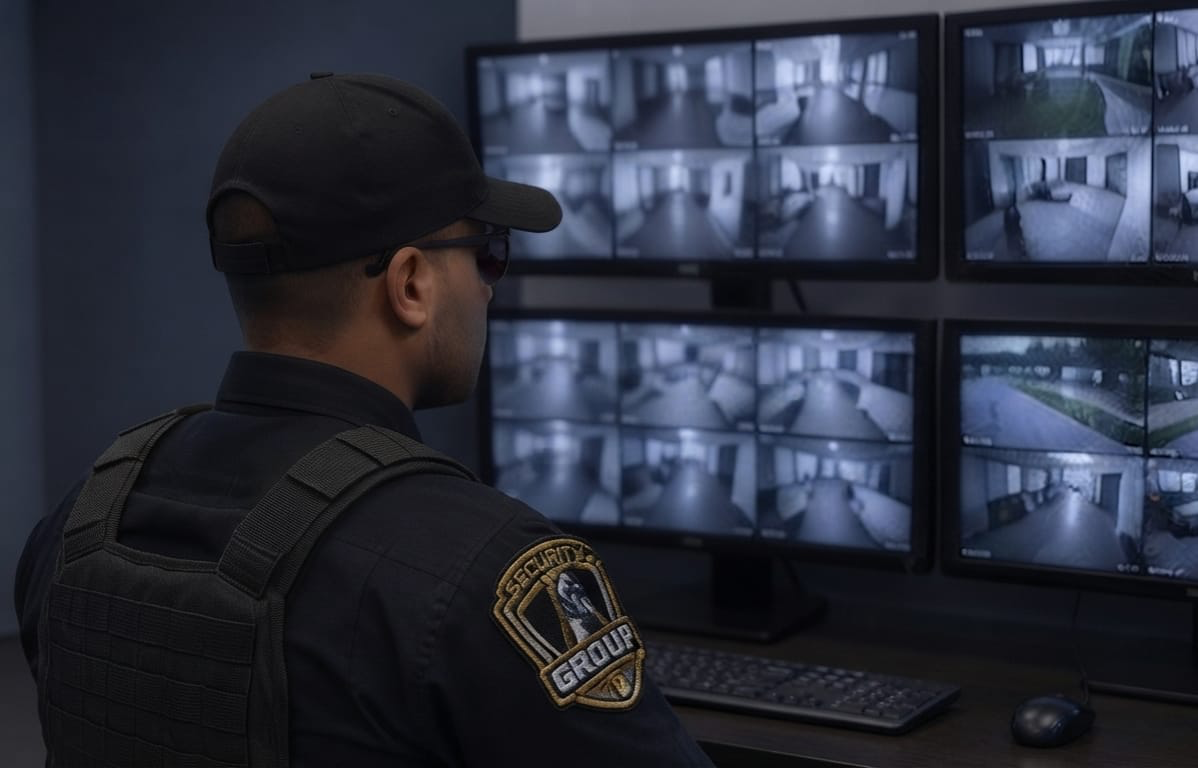 Personal de seguridad observando cámaras de videovigilancia